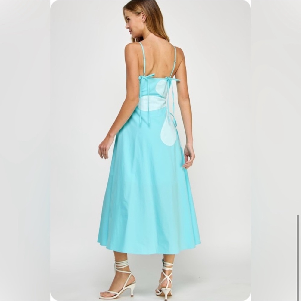 906. The Daisy” Cutout Aqua Blue and White Women's Dress - Picture 3 of 3